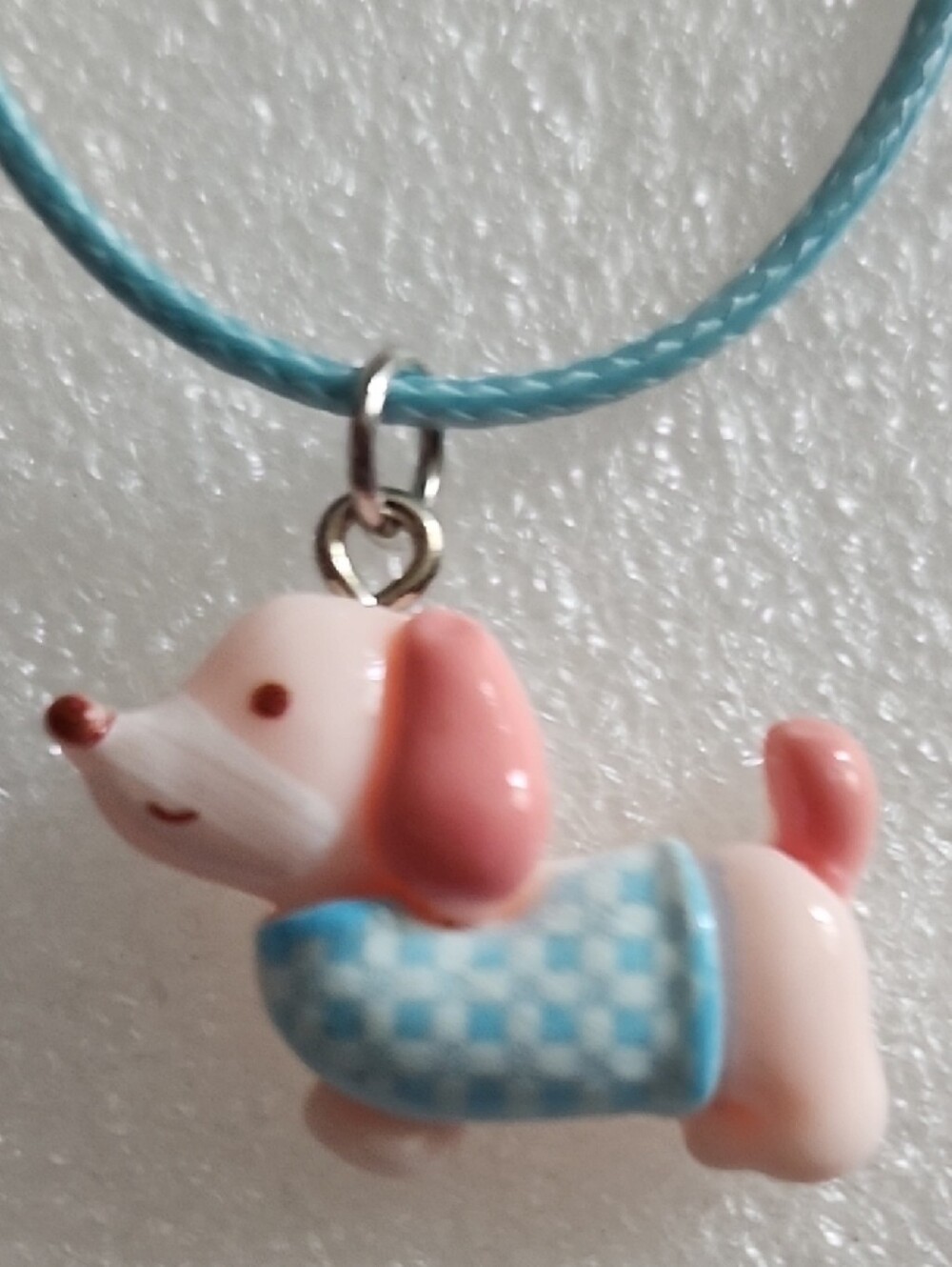 Hand Crafted Pink and Blue Dachshund Pendant Necklace